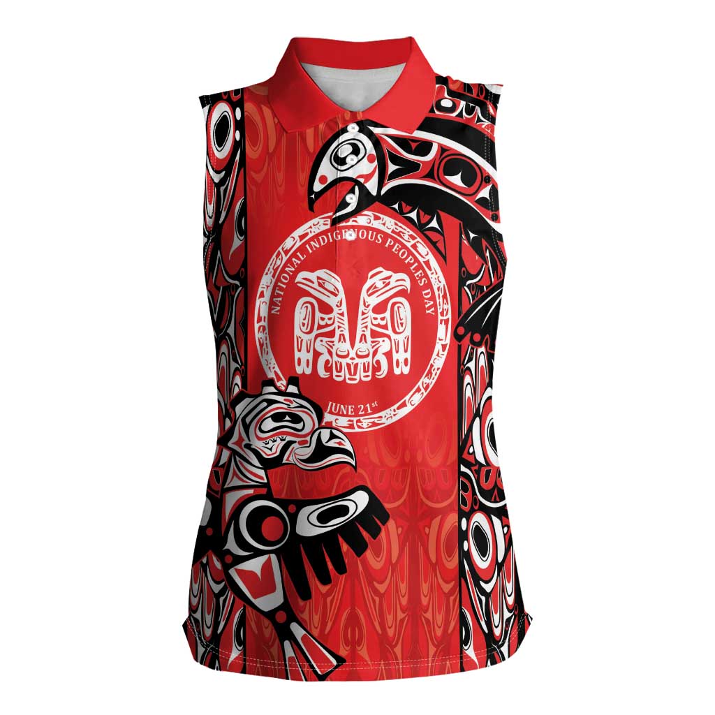 Personalized Canada Indigenous People Day Women Sleeveless Polo Shirt Haida Tribe Flag Tattoo Style