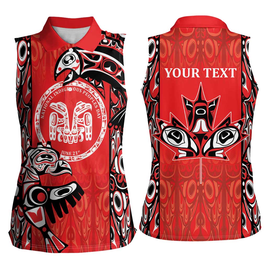Personalized Canada Indigenous People Day Women Sleeveless Polo Shirt Haida Tribe Flag Tattoo Style