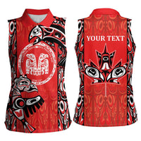 Personalized Canada Indigenous People Day Women Sleeveless Polo Shirt Haida Tribe Flag Tattoo Style