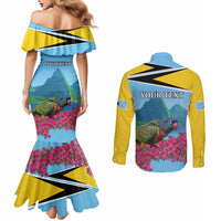 Personalized Pitons Saint Lucian Bougainvillea Couples Matching Mermaid Dress and Long Sleeve Button Shirt