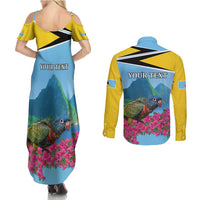 Personalized Pitons Saint Lucian Bougainvillea Couples Matching Summer Maxi Dress and Long Sleeve Button Shirt