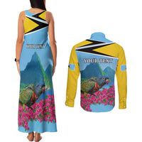 Personalized Pitons Saint Lucian Bougainvillea Couples Matching Tank Maxi Dress and Long Sleeve Button Shirt