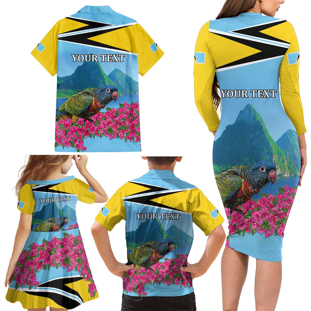 Personalized Pitons Saint Lucian Bougainvillea Family Matching Long Sleeve Bodycon Dress and Hawaiian Shirt