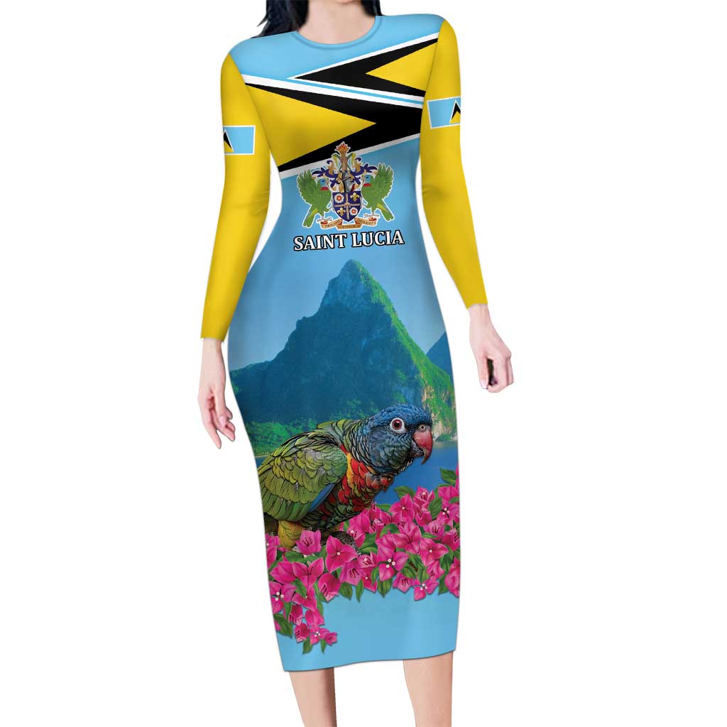 Personalized Pitons Saint Lucian Bougainvillea Family Matching Long Sleeve Bodycon Dress and Hawaiian Shirt