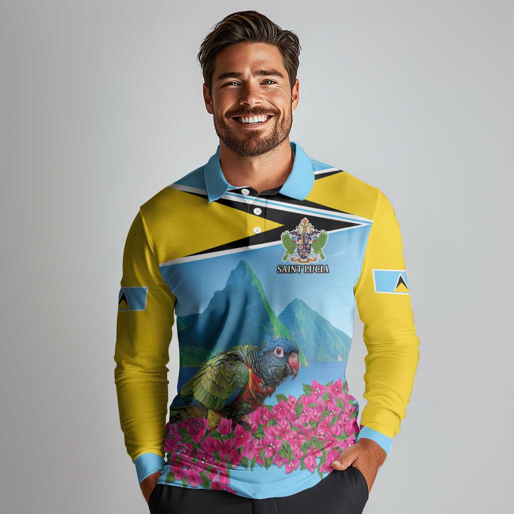 Personalized Pitons Saint Lucian Bougainvillea Long Sleeve Polo Shirt