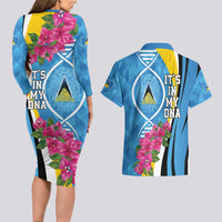 Saint Lucia Flag Pride It's in My DNA Couples Matching Long Sleeve Bodycon Dress and Hawaiian Shirt