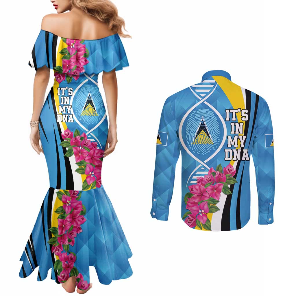 Saint Lucia Flag Pride It's in My DNA Couples Matching Mermaid Dress and Long Sleeve Button Shirt