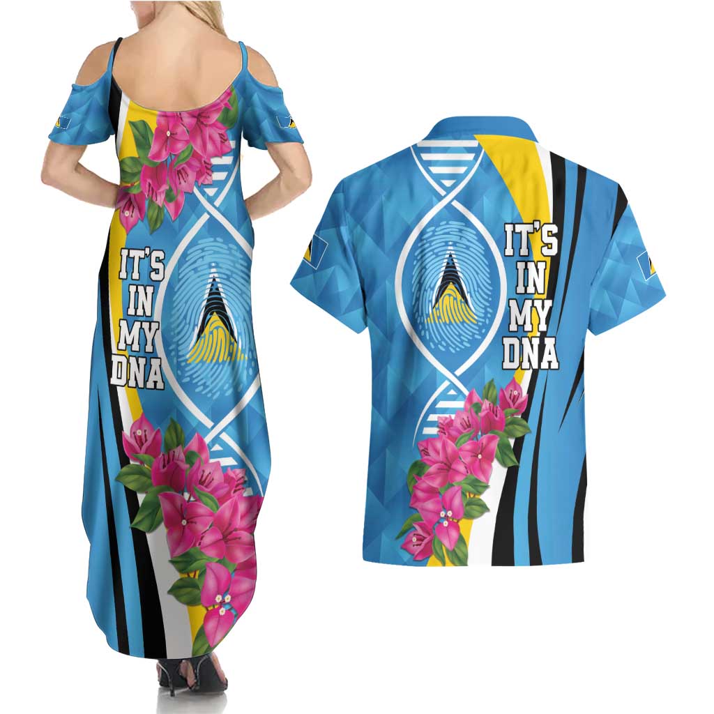 Saint Lucia Flag Pride It's in My DNA Couples Matching Summer Maxi Dress and Hawaiian Shirt