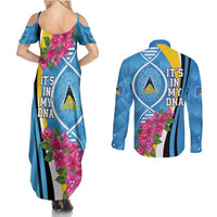 Saint Lucia Flag Pride It's in My DNA Couples Matching Summer Maxi Dress and Long Sleeve Button Shirt