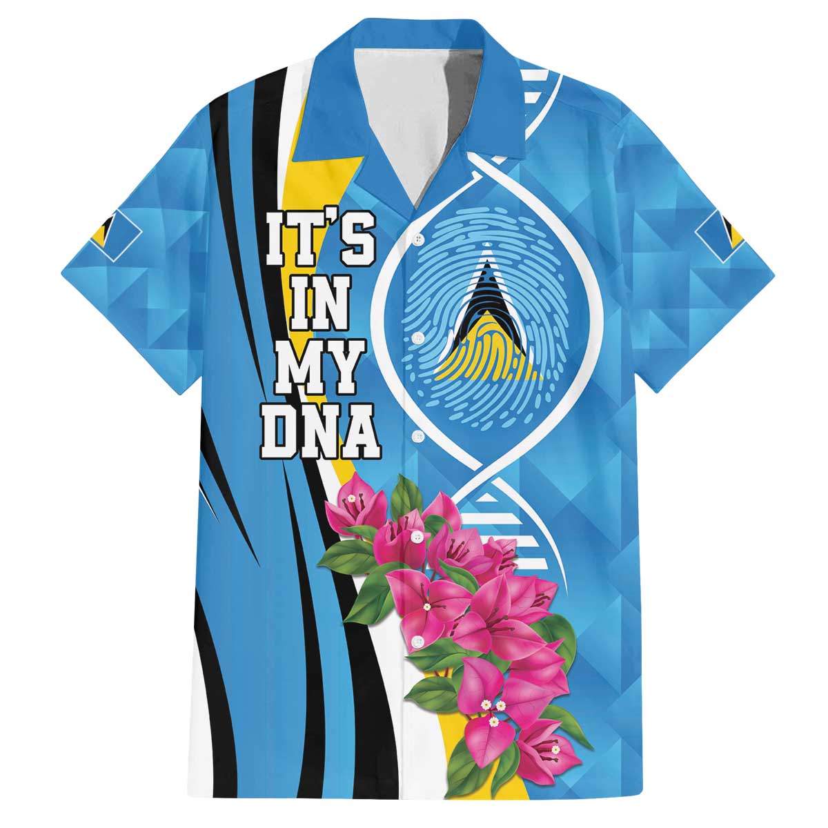 Saint Lucia Flag Pride It's in My DNA Family Matching Off The Shoulder Long Sleeve Dress and Hawaiian Shirt