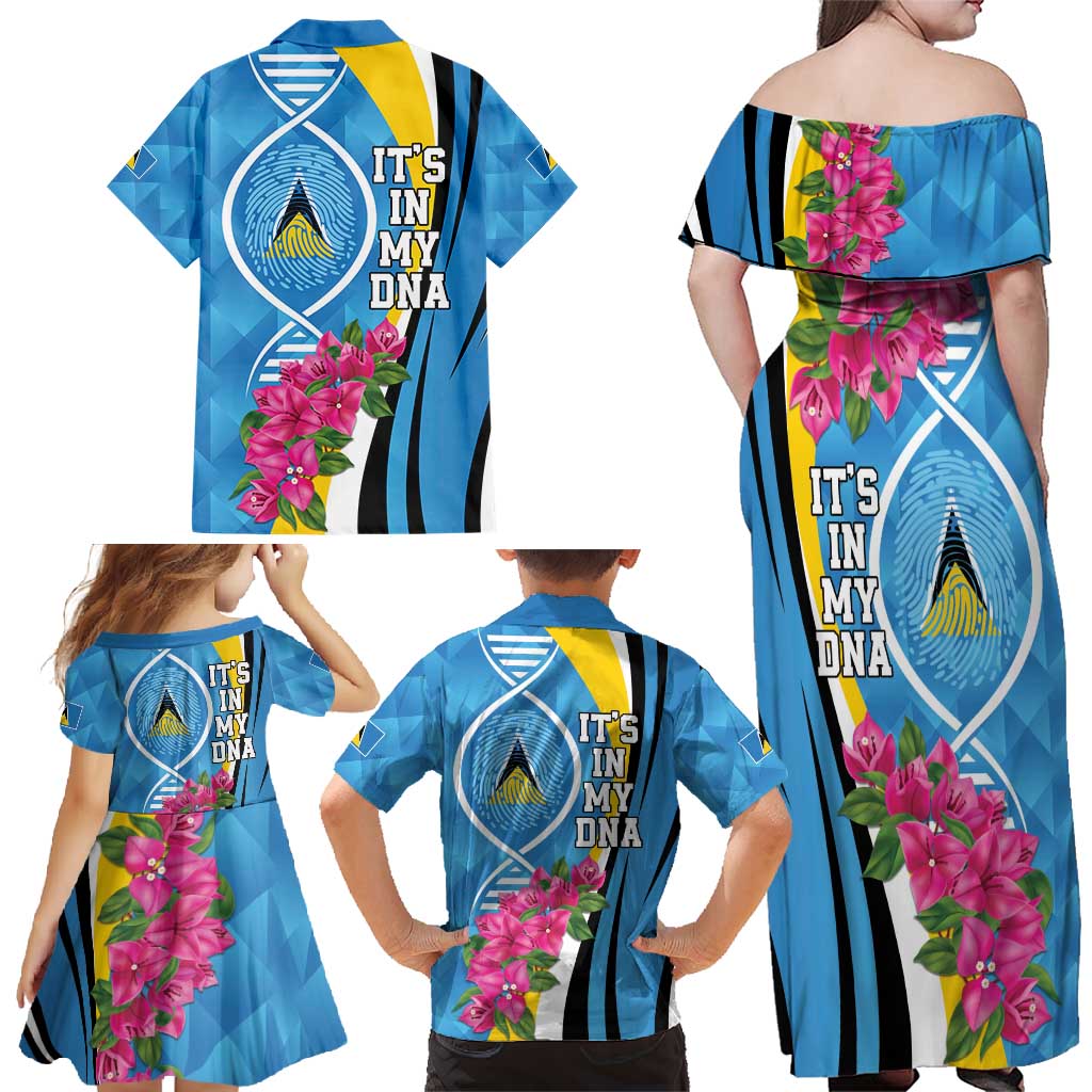 Saint Lucia Flag Pride It's in My DNA Family Matching Off Shoulder Maxi Dress and Hawaiian Shirt