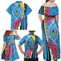 Saint Lucia Flag Pride It's in My DNA Family Matching Off Shoulder Maxi Dress and Hawaiian Shirt