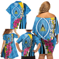 Saint Lucia Flag Pride It's in My DNA Family Matching Off Shoulder Short Dress and Hawaiian Shirt