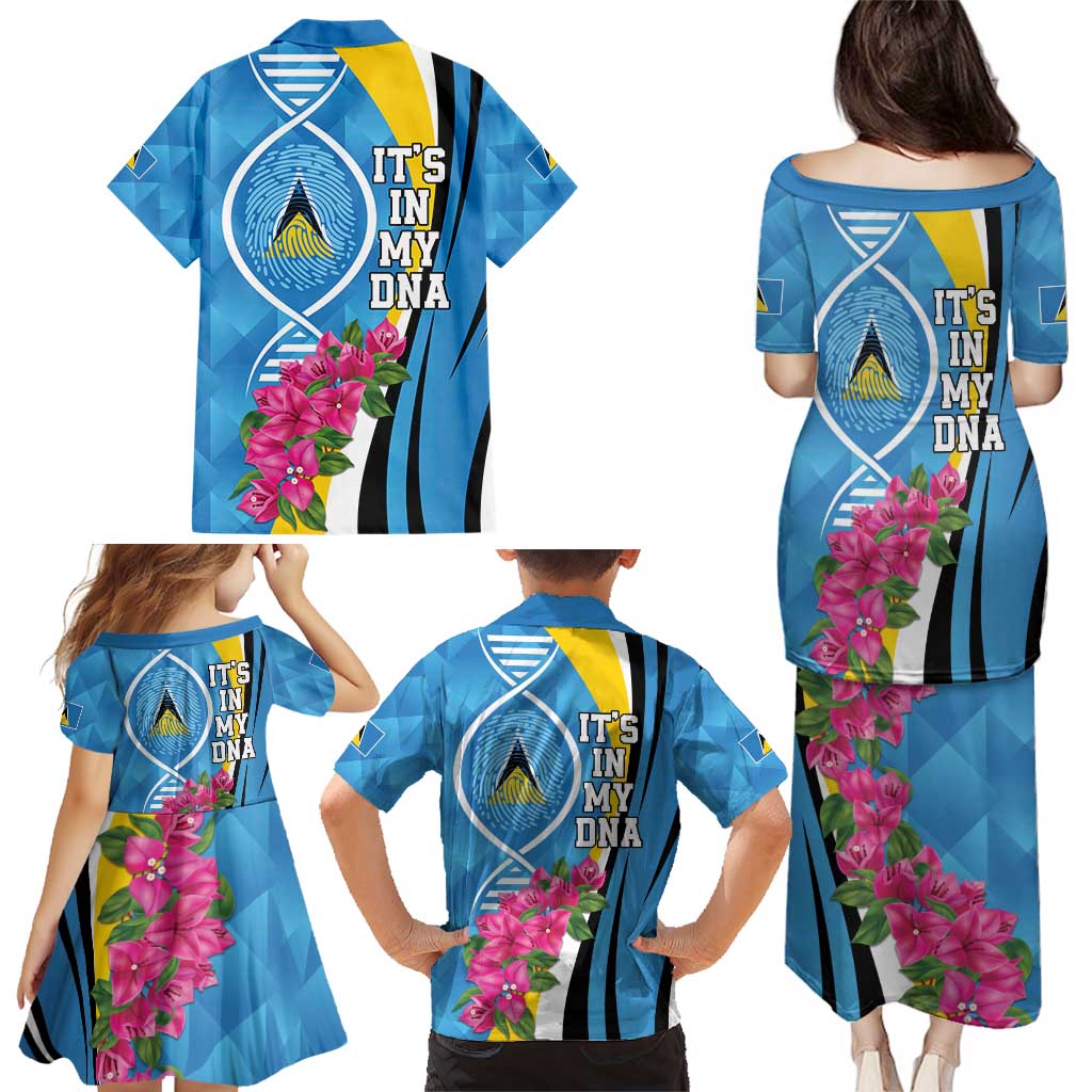 Saint Lucia Flag Pride It's in My DNA Family Matching Puletasi and Hawaiian Shirt
