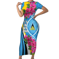 Saint Lucia Flag Pride It's in My DNA Family Matching Short Sleeve Bodycon Dress and Hawaiian Shirt
