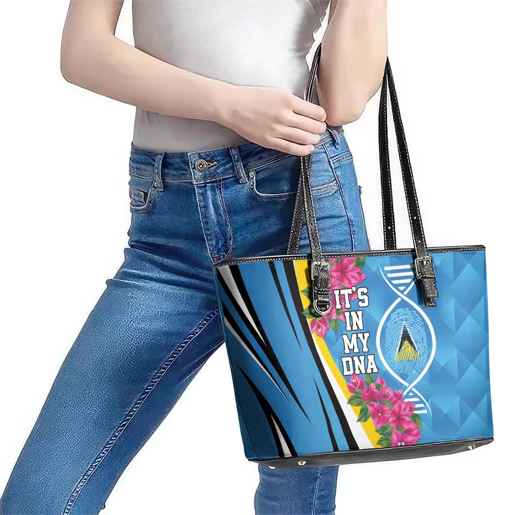 Saint Lucia Flag Pride It's in My DNA Leather Tote Bag