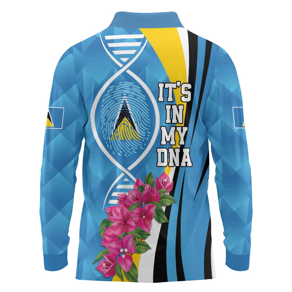 Saint Lucia Flag Pride It's in My DNA Long Sleeve Polo Shirt