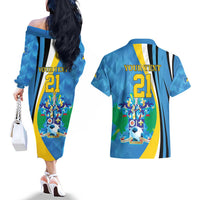 Custom Saint Lucia Football Couples Matching Off The Shoulder Long Sleeve Dress and Hawaiian Shirt Sporty Pattern