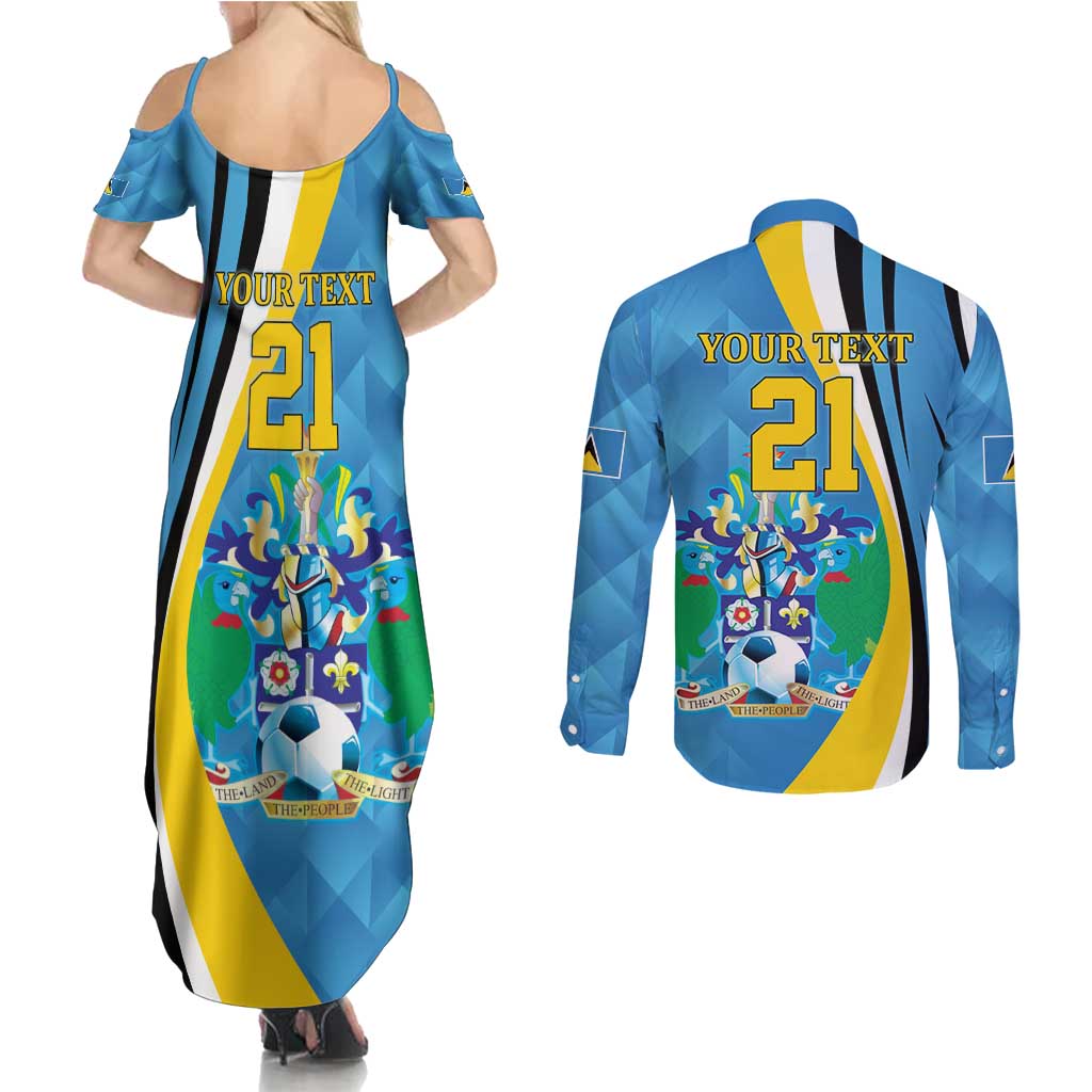 Custom Saint Lucia Football Couples Matching Summer Maxi Dress and Long Sleeve Button Shirt Sporty Pattern