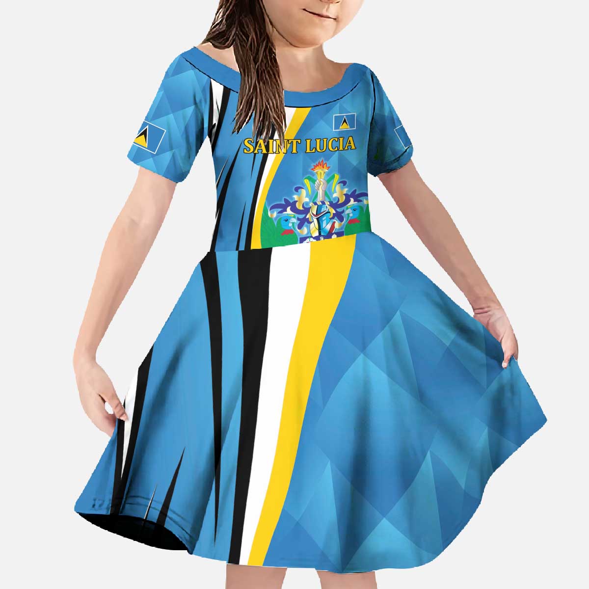 Custom Saint Lucia Football Family Matching Off The Shoulder Long Sleeve Dress and Hawaiian Shirt Sporty Pattern