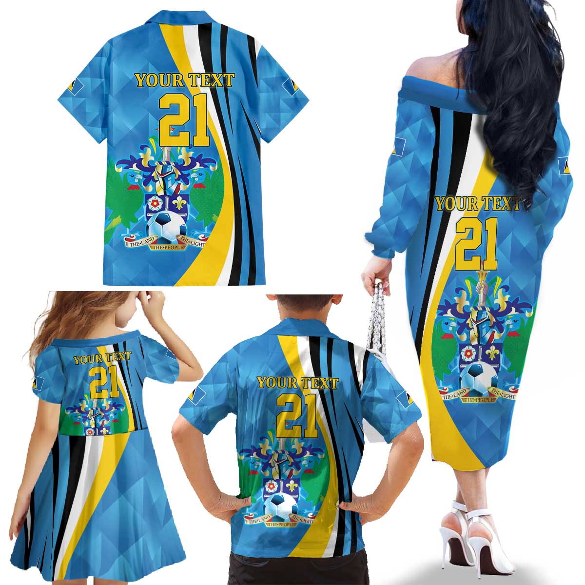 Custom Saint Lucia Football Family Matching Off The Shoulder Long Sleeve Dress and Hawaiian Shirt Sporty Pattern