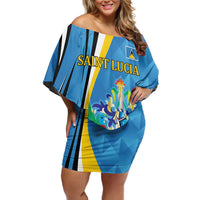 Custom Saint Lucia Football Family Matching Off Shoulder Short Dress and Hawaiian Shirt Sporty Pattern