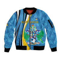 Custom Saint Lucia Football Sleeve Zip Bomber Jacket Sporty Pattern