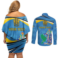 Personalized Saint Lucia Independence Day Couples Matching Off Shoulder Short Dress and Long Sleeve Button Shirt Since 1979