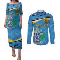 Personalized Saint Lucia Independence Day Couples Matching Puletasi and Long Sleeve Button Shirt Since 1979