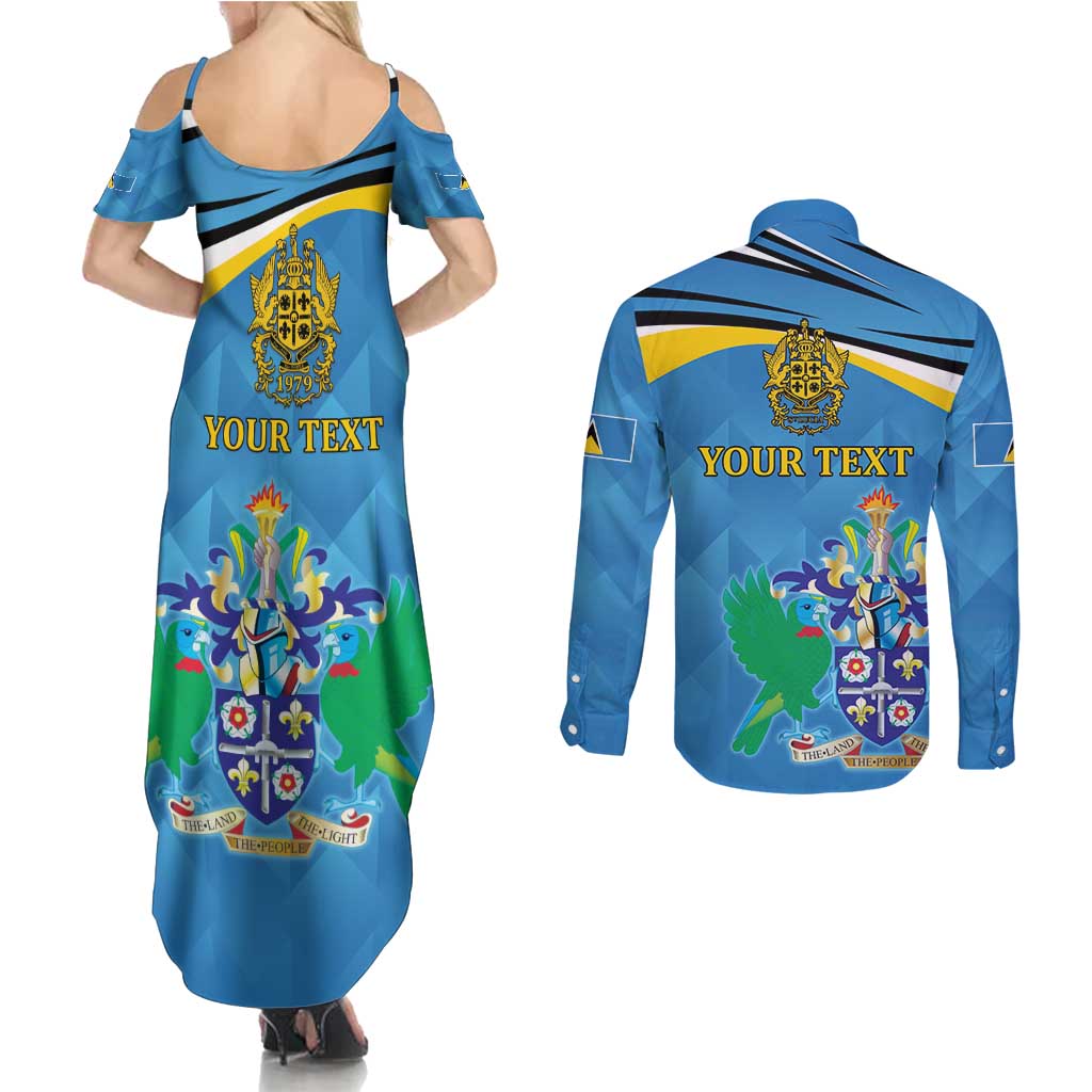 Personalized Saint Lucia Independence Day Couples Matching Summer Maxi Dress and Long Sleeve Button Shirt Since 1979