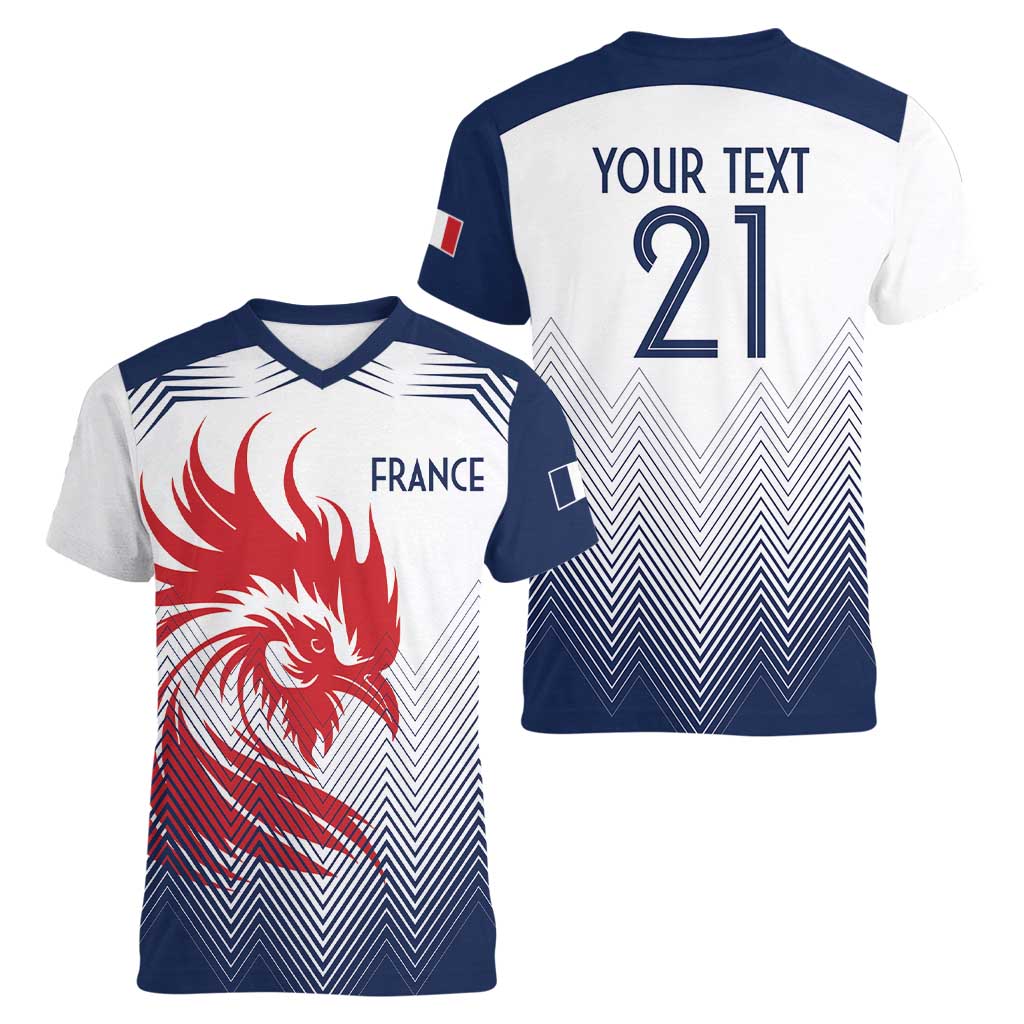 Custom France Rugby Women V-Neck T-Shirt Summer Paris 2024 - Wonder Print Shop