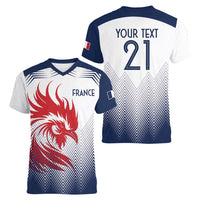 Custom France Rugby Women V-Neck T-Shirt Summer Paris 2024 - Wonder Print Shop