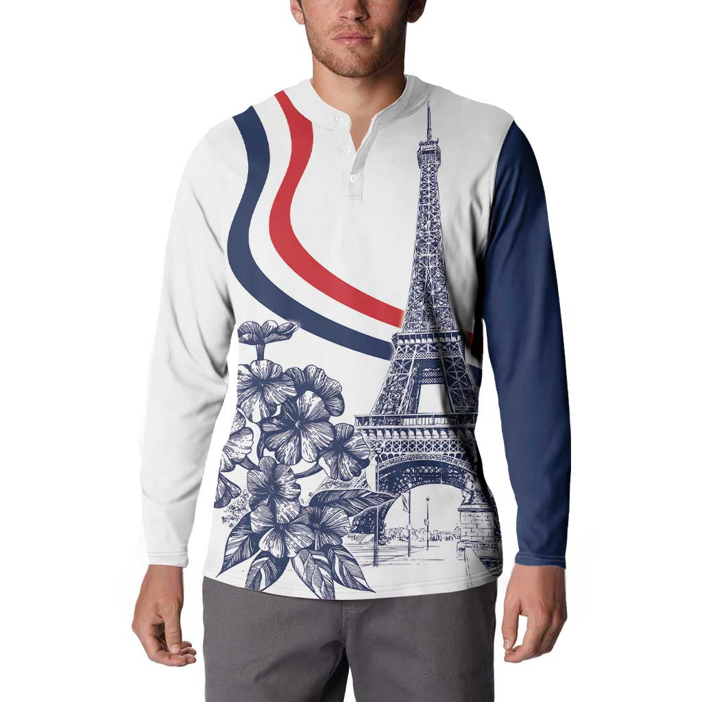 Custom France Women Rugby Button Sweatshirt Summer Flowers 2024 LT9 - Wonder Print Shop