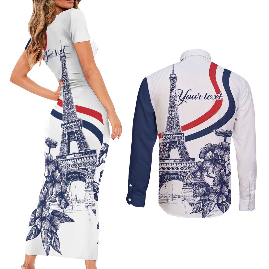 Custom France Women Rugby Couples Matching Short Sleeve Bodycon Dress and Long Sleeve Button Shirt Summer Flowers 2024 LT9 - Wonder Print Shop