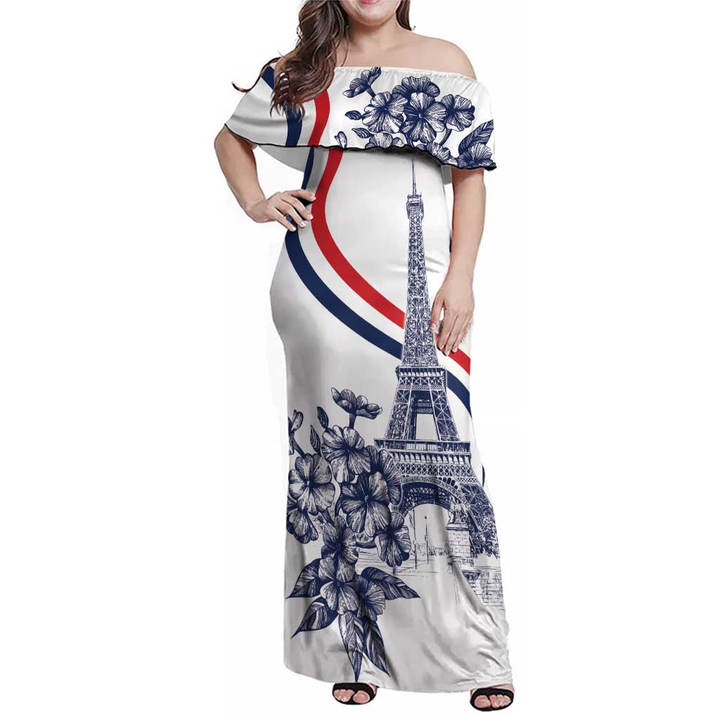 Custom France Women Rugby Family Matching Off Shoulder Maxi Dress and Hawaiian Shirt Summer Flowers 2024 LT9 - Wonder Print Shop