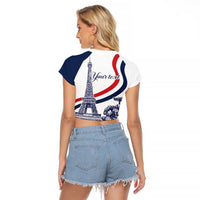 Custom France Women Rugby Raglan Cropped T Shirt Summer Flowers 2024 - Wonder Print Shop