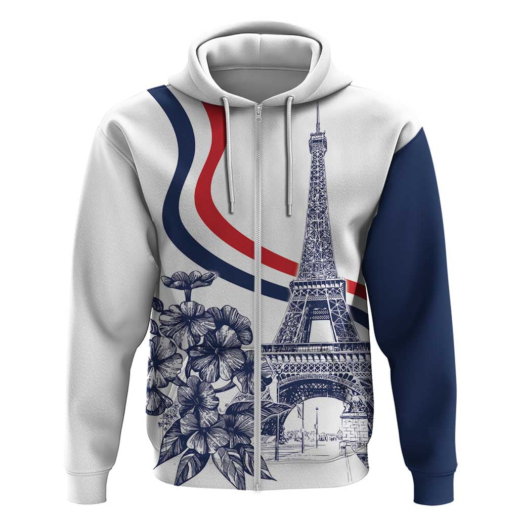 Custom France Women Rugby Zip Hoodie Summer Flowers 2024 - Wonder Print Shop