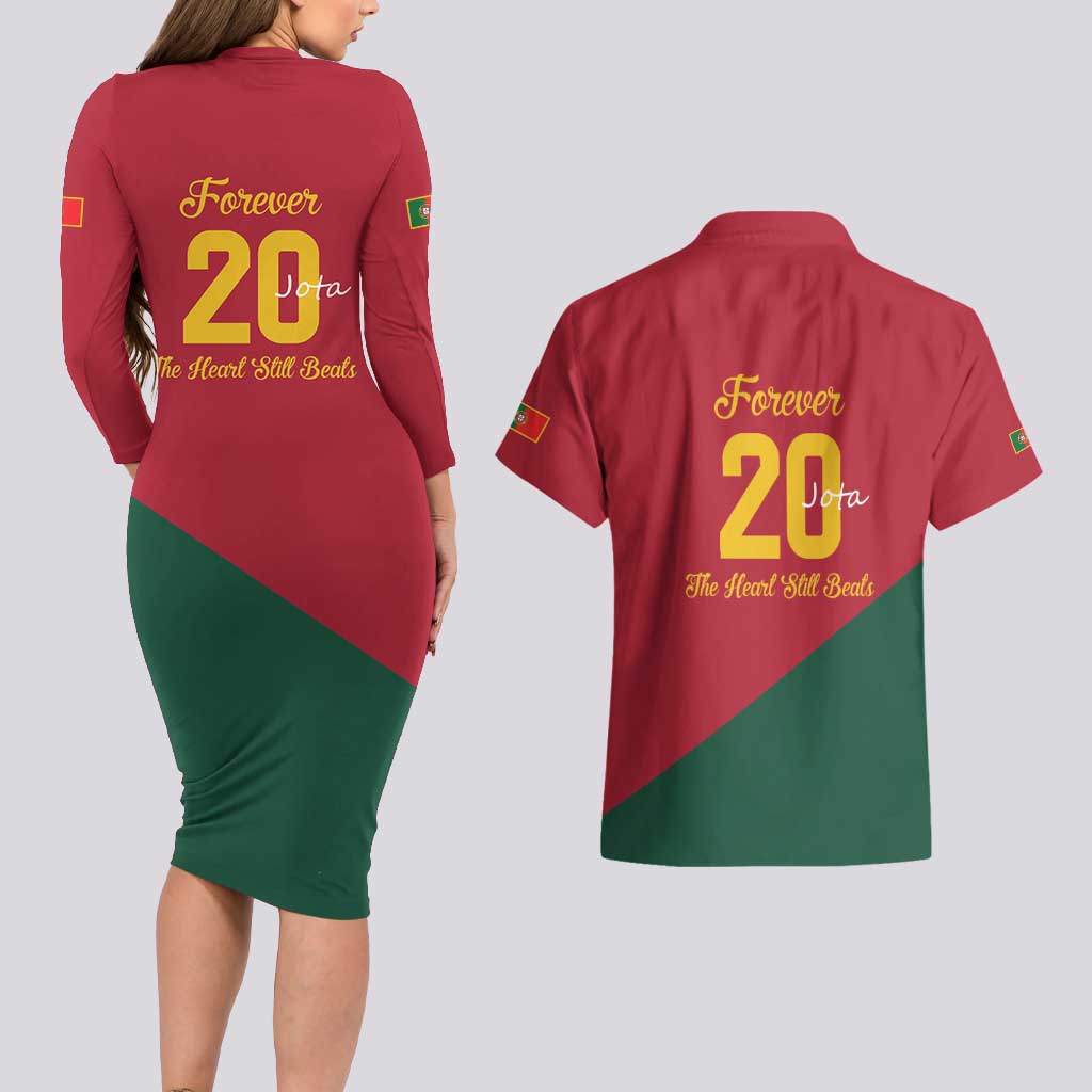 Portuguese Footballer Memorial Couples Matching Long Sleeve Bodycon Dress and Hawaiian Shirt Forever 20 The Heart Still Beats - Wonder Print Shop