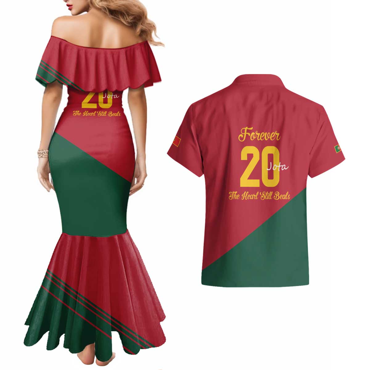 Portuguese Footballer Memorial Couples Matching Mermaid Dress and Hawaiian Shirt Forever 20 The Heart Still Beats - Wonder Print Shop
