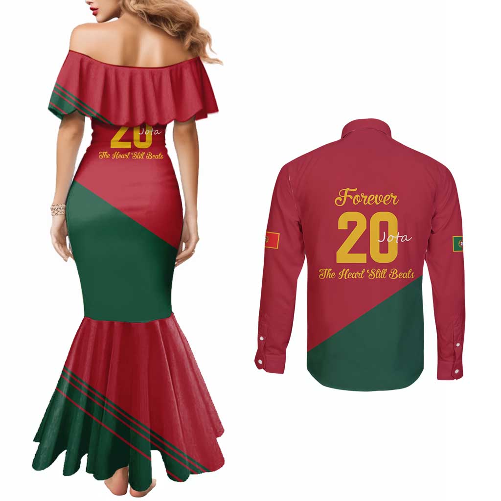 Portuguese Footballer Memorial Couples Matching Mermaid Dress and Long Sleeve Button Shirt Forever 20 The Heart Still Beats - Wonder Print Shop