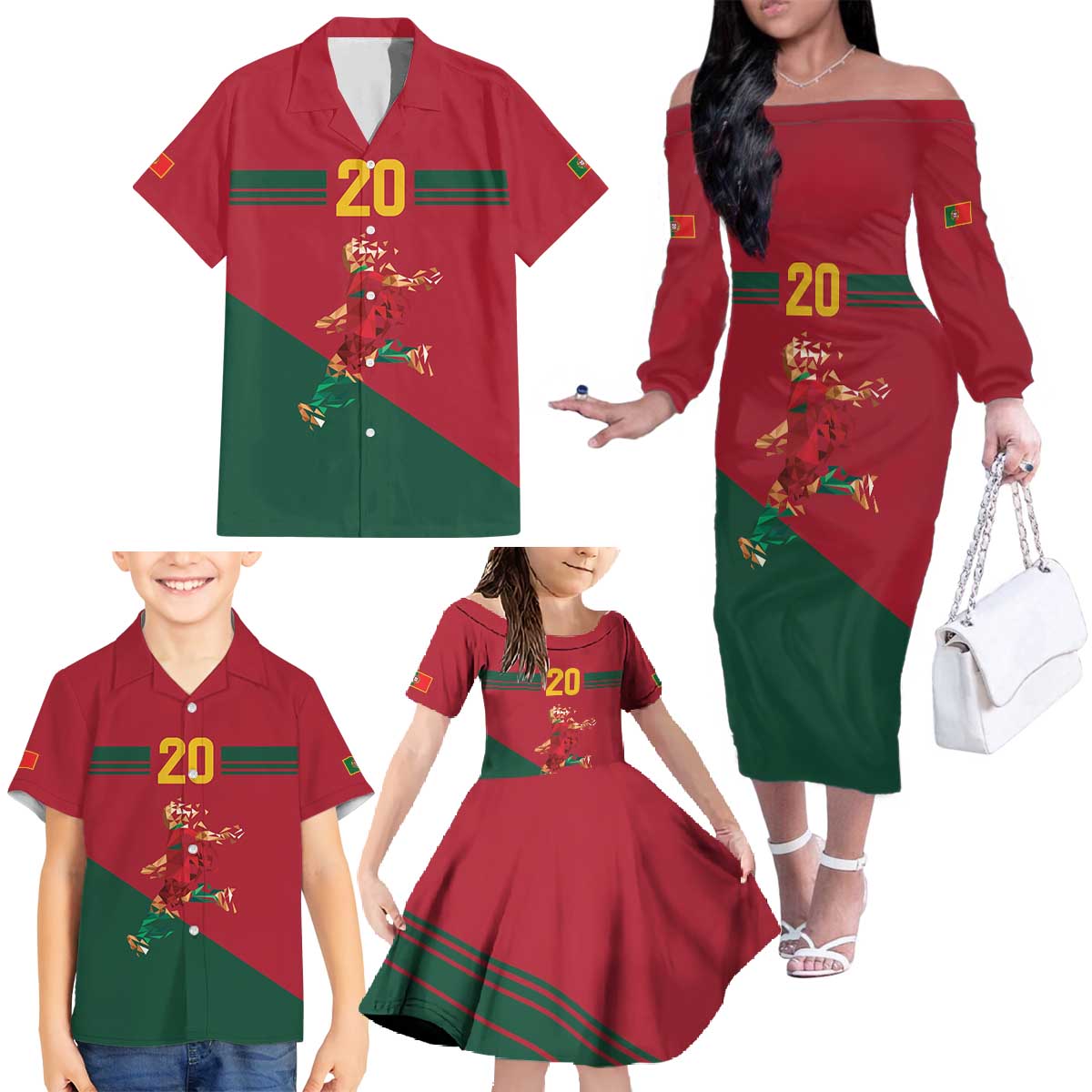 Portuguese Footballer Memorial Family Matching Off The Shoulder Long Sleeve Dress and Hawaiian Shirt Forever 20 The Heart Still Beats - Wonder Print Shop