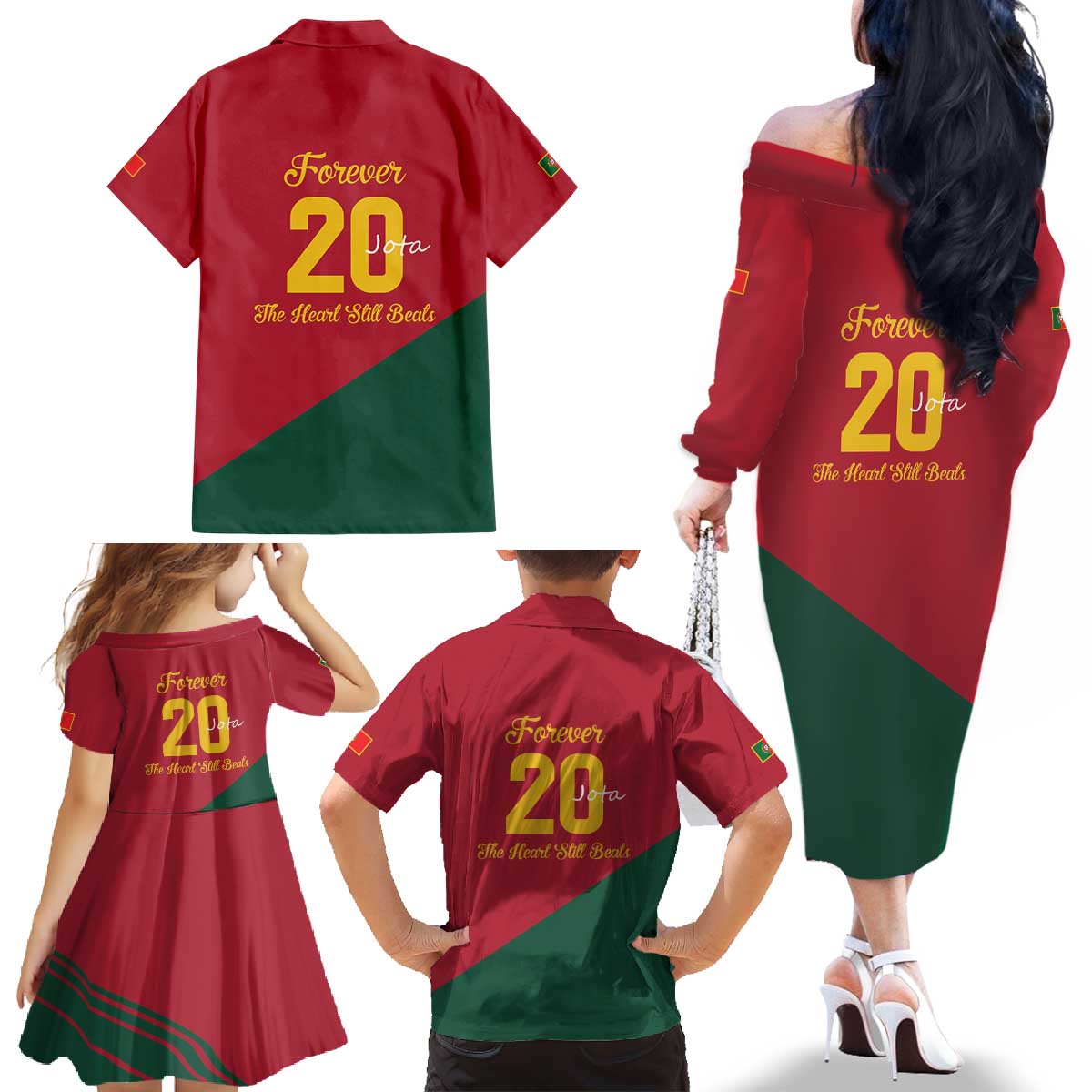 Portuguese Footballer Memorial Family Matching Off The Shoulder Long Sleeve Dress and Hawaiian Shirt Forever 20 The Heart Still Beats - Wonder Print Shop