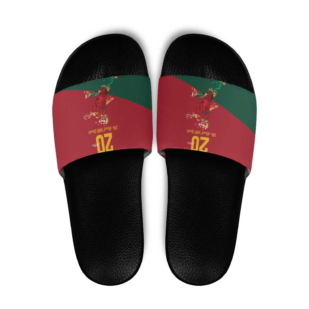 Portuguese Footballer Memorial Slide Sandals Forever 20 The Heart Still Beats - Wonder Print Shop