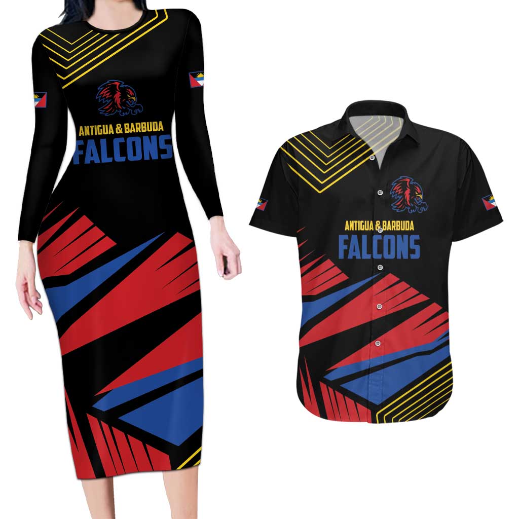 Custom Caribbean Cricket Antigua and Barbuda Couples Matching Long Sleeve Bodycon Dress and Hawaiian Shirt - Wonder Print Shop