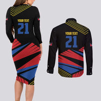 Custom Caribbean Cricket Antigua and Barbuda Couples Matching Long Sleeve Bodycon Dress and Long Sleeve Button Shirt - Wonder Print Shop