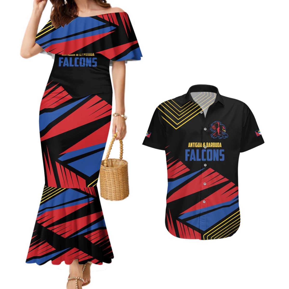 Custom Caribbean Cricket Antigua and Barbuda Couples Matching Mermaid Dress and Hawaiian Shirt - Wonder Print Shop