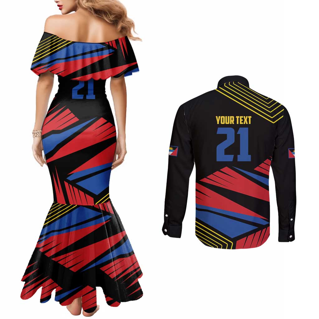 Custom Caribbean Cricket Antigua and Barbuda Couples Matching Mermaid Dress and Long Sleeve Button Shirt - Wonder Print Shop