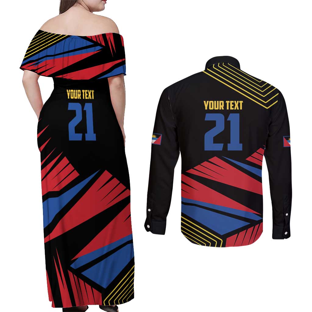 Custom Caribbean Cricket Antigua and Barbuda Couples Matching Off Shoulder Maxi Dress and Long Sleeve Button Shirt - Wonder Print Shop