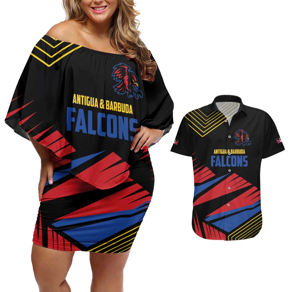 Custom Caribbean Cricket Antigua and Barbuda Couples Matching Off Shoulder Short Dress and Hawaiian Shirt - Wonder Print Shop