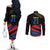 Custom Caribbean Cricket Antigua and Barbuda Couples Matching Off The Shoulder Long Sleeve Dress and Long Sleeve Button Shirt - Wonder Print Shop